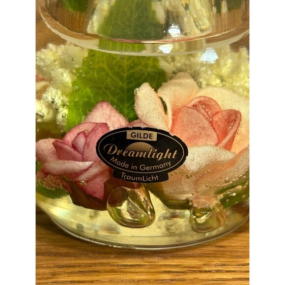 Gilde Dreamlight Glass Tealight Candle Holder Pink Roses Foilage Germany - Picture 4 of 8